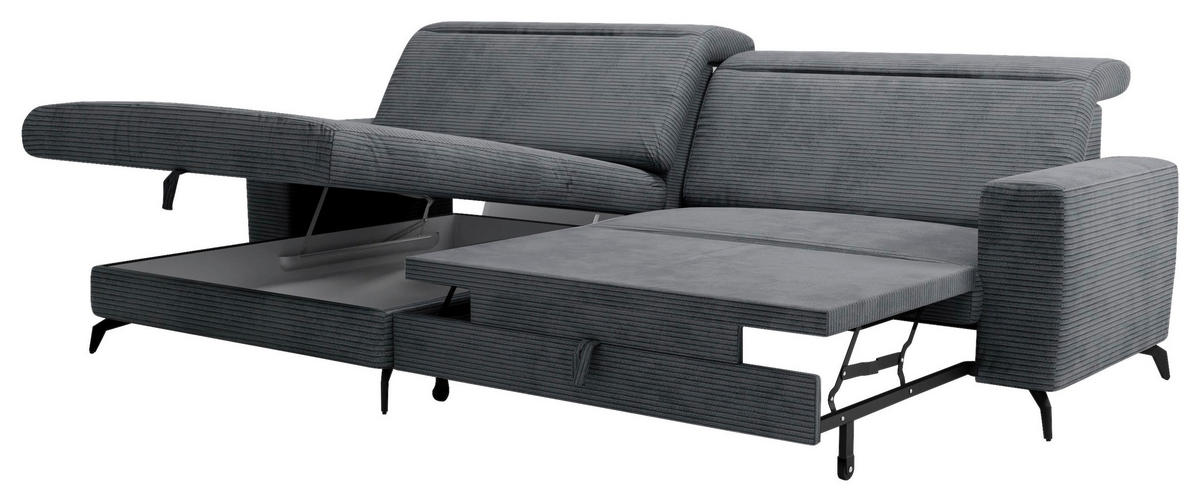 ECKSOFA in Cord Grau  178/290 cm  - Schwarz/Grau, KONVENTIONELL, Textil/Metall (178/290cm) - Sit & More