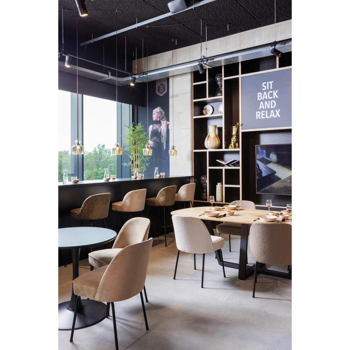 STUHL-SET 2 Stück  in Bouclé  - Schwarz/Naturfarben, MODERN, Textil/Metall (50/83/57cm) - Livetastic