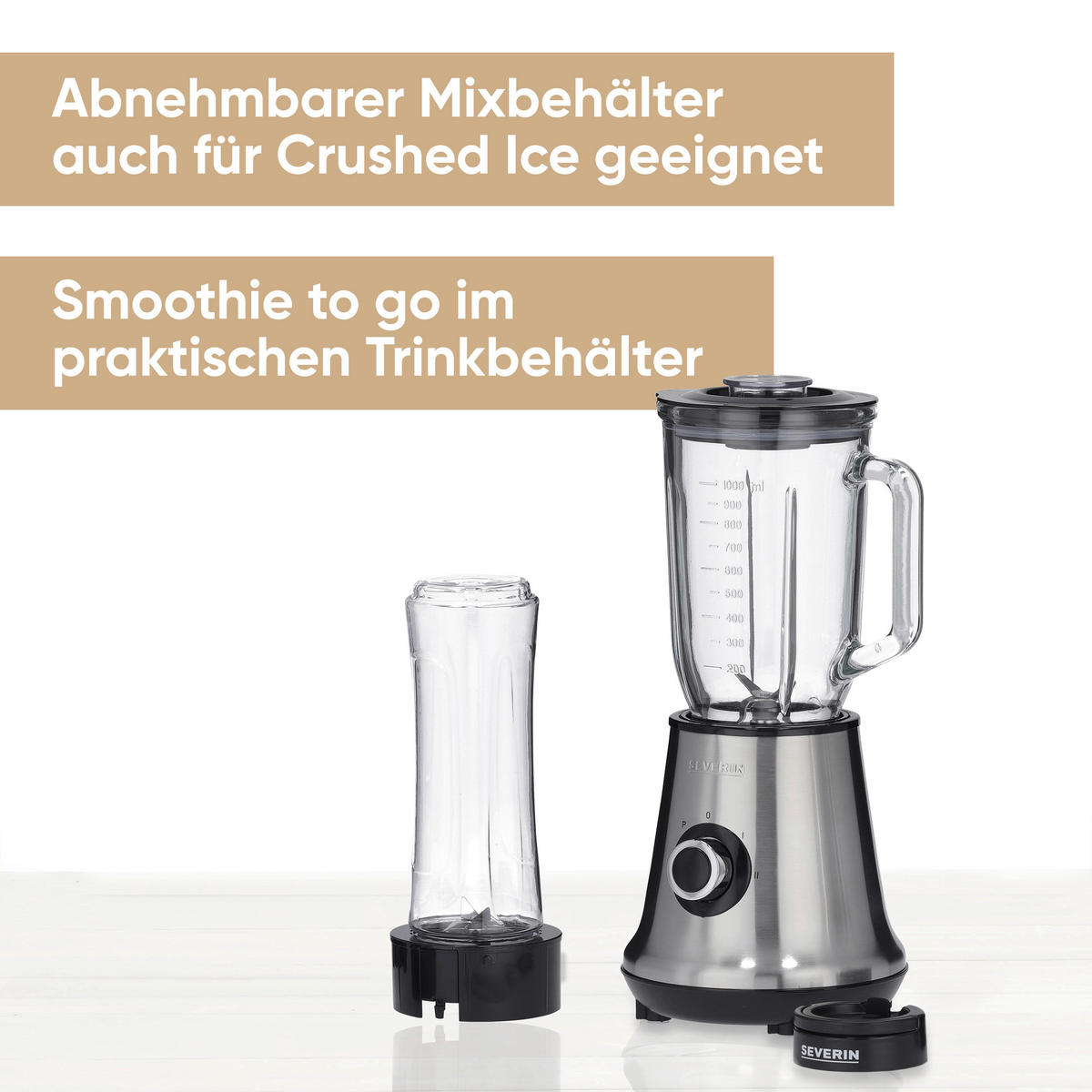 STANDMIXER Multi-Mixer+Smoothie Mix&Go  - Basics, Glas/Kunststoff (16,5/16,5/37,5cm) - Severin