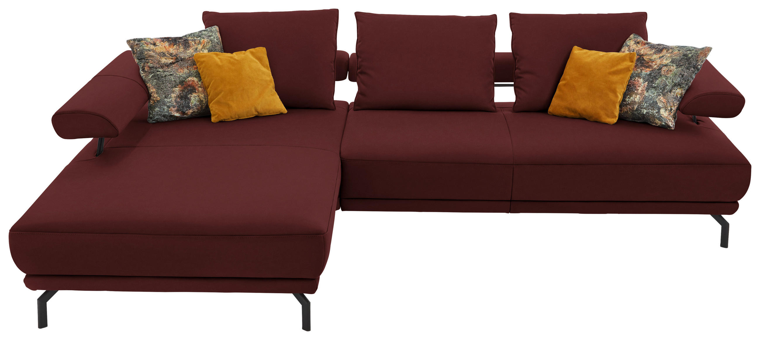 ECKSOFA in Echtleder Brombeere  - Brombeere/Schwarz, Design, Leder/Metall (224/305cm) - Dieter Knoll