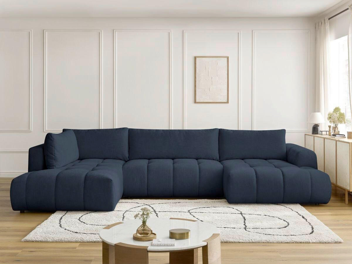 WOHNLANDSCHAFT  FUJI  Dunkelblau Leinenoptik  - Schwarz/Dunkelblau, MODERN, Kunststoff/Textil (204/377/160cm)