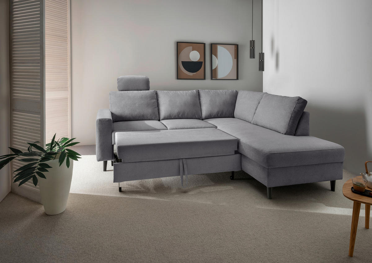 ECKSCHLAFSOFA in Dunkelgrau Textil   - Dunkelgrau/Schwarz, Modern, Holz/Textil (242/200cm) - Livetastic