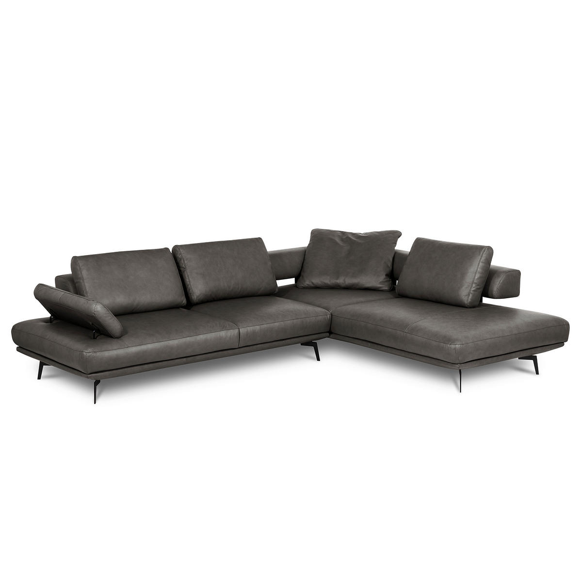 ECKSOFA  in Echtleder Anthrazit  306/237 cm  - Anthrazit/Schwarz, Design, Leder/Metall (306/237cm) - Livetastic