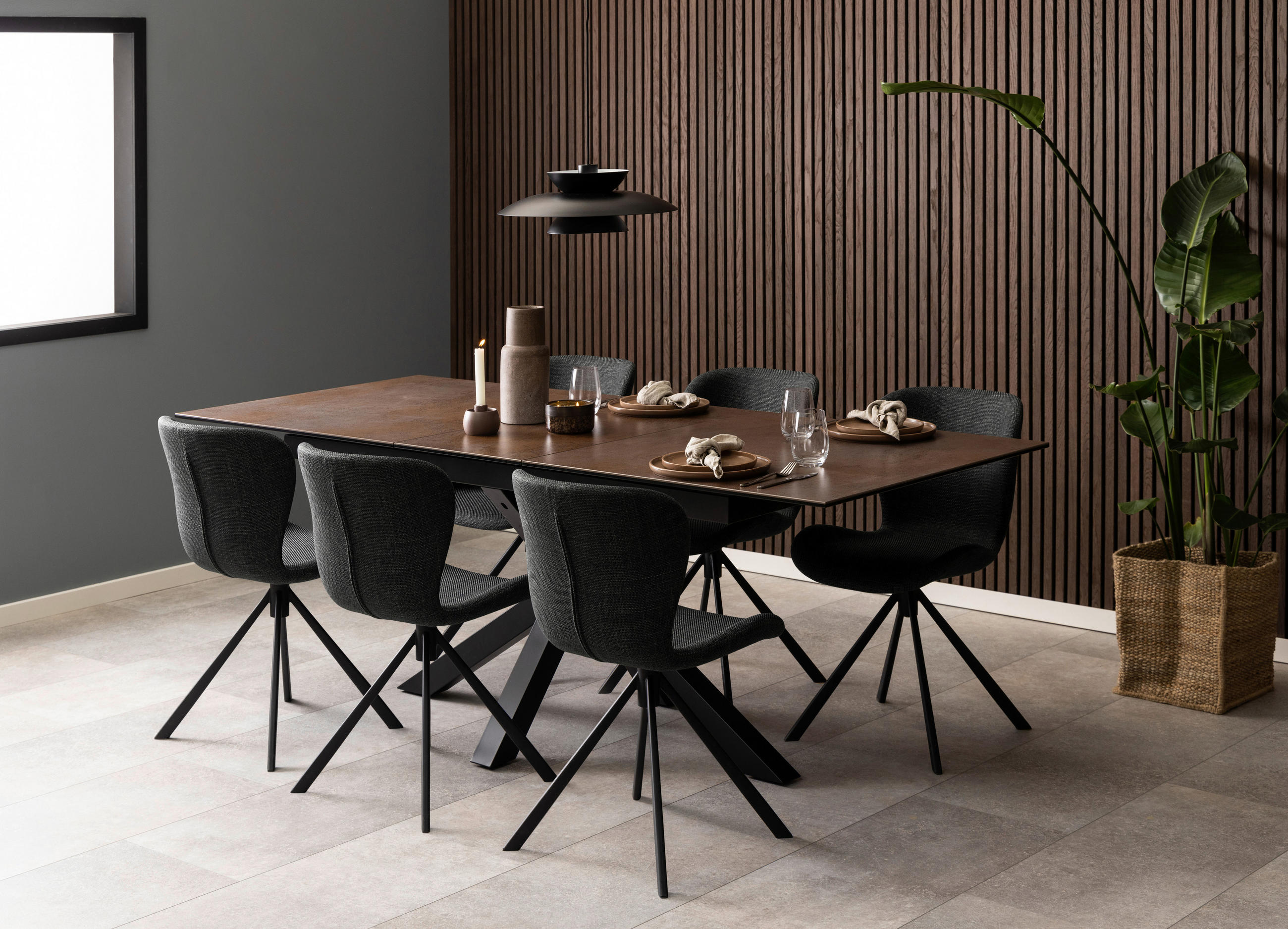 STUHL Webstoff Dunkelgrau  - Dunkelgrau/Schwarz, Design, Textil/Metall (46,5/81/53cm) - MID.YOU