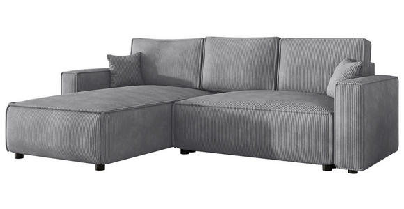 ECKSOFA Grau Cord Zierkissen, Rückenkissen, Bettkasten, Schlaffunktion, Rücken echt, Liegefläche im Originalstoff  - Schwarz/Grau, MODERN, Kunststoff/Textil (190/280cm) - Carryhome