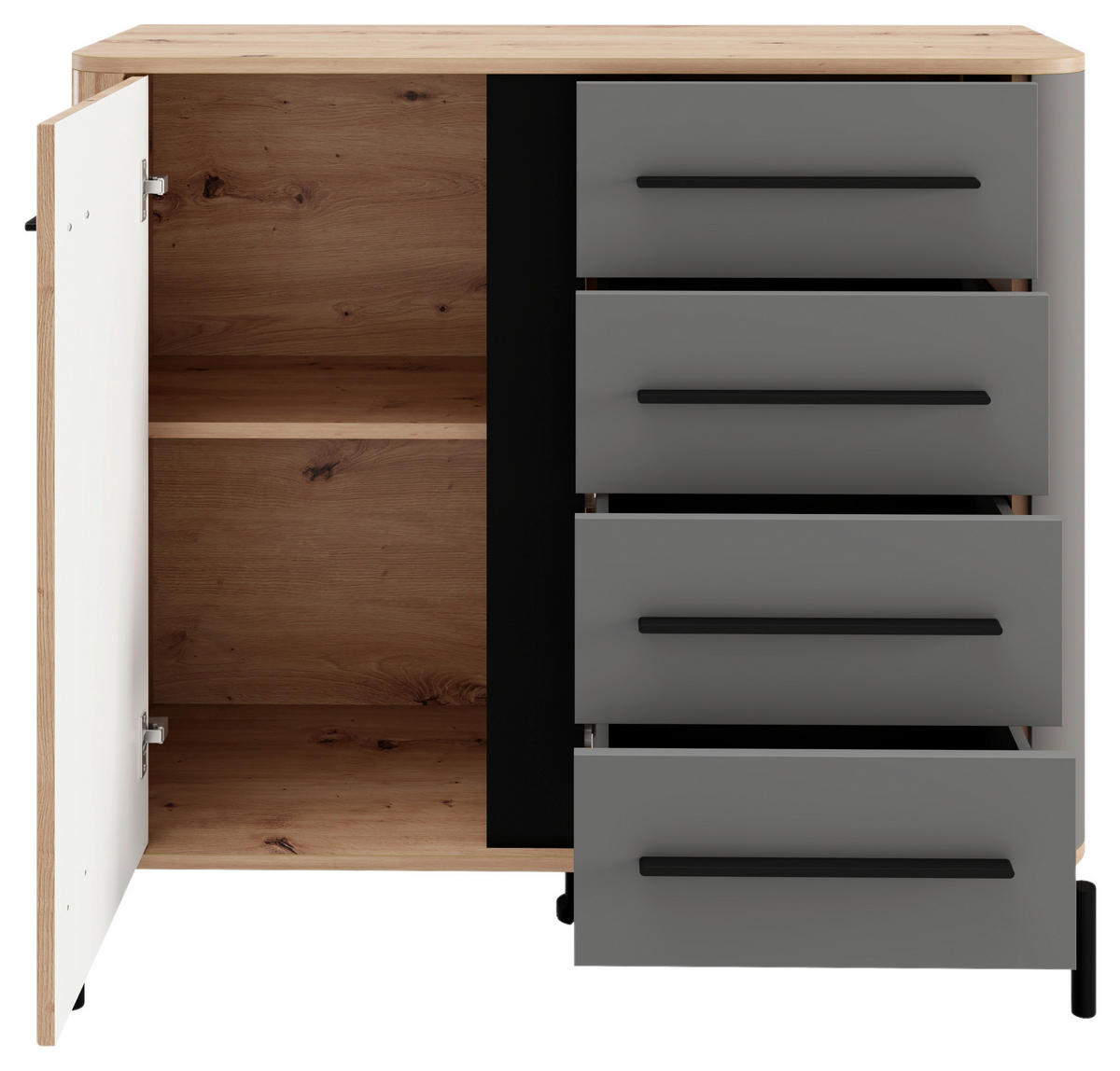 KOMMODE , 102,5/94/40 cm, 4 Schublade(n)  - Schwarz/Graphitfarben, MODERN, Holzwerkstoff/Metall (102,5/94/40cm) - MID.YOU