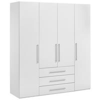 KLEIDERSCHRANK 196/219/59 cm,  in Weiß Hochglanz, Weiß, 4 Tür(en)  - Weiß Hochglanz/Alufarben, KONVENTIONELL, Holzwerkstoff/Metall (196/219/59cm) - Carryhome