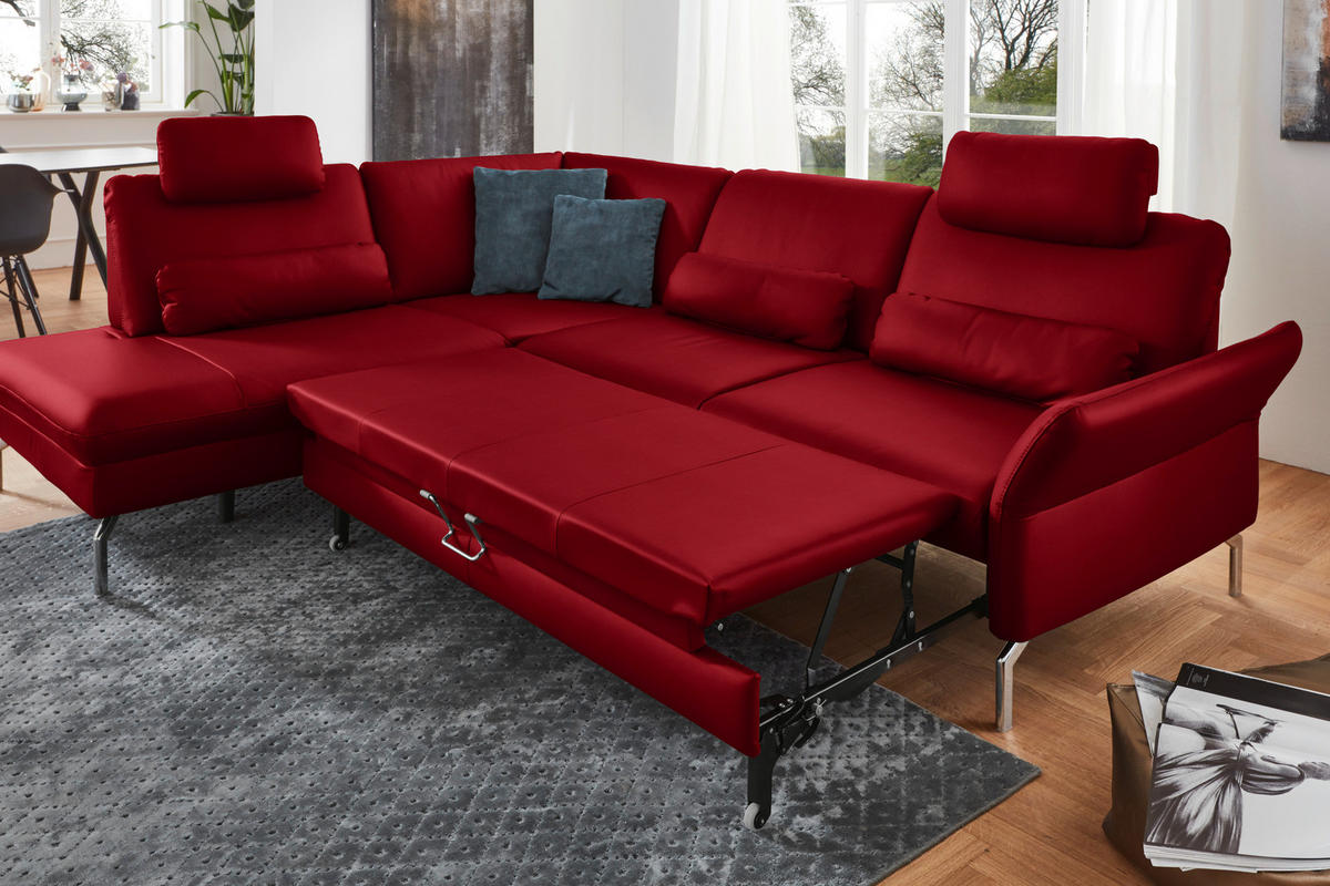 ECKSOFA in Echtleder Rot  - Rot/Alufarben, Konventionell, Leder/Metall (220/284cm) - Beldomo Premium