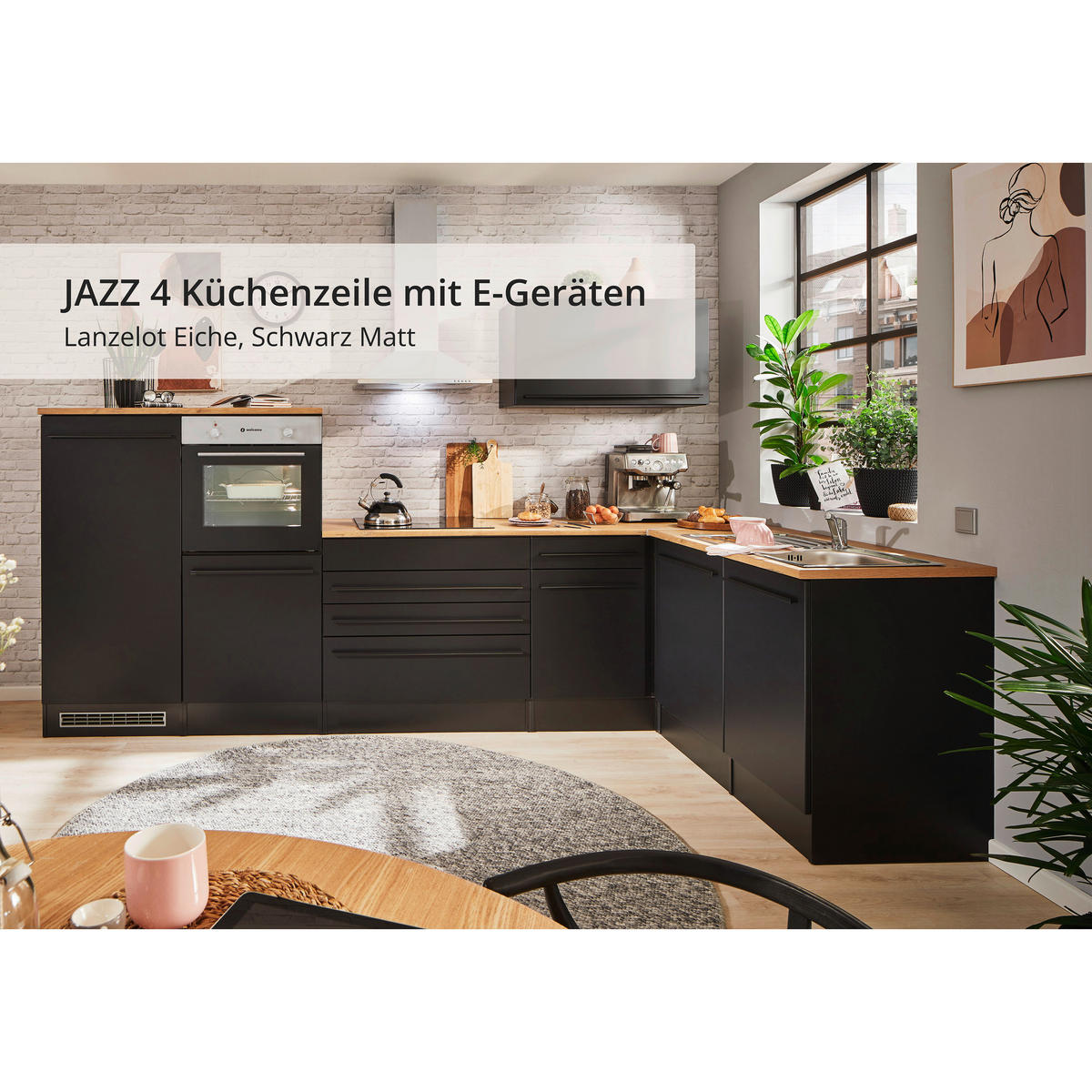 ECKKÜCHE 320/175 cm  in Schwarz  - Eichefarben/Schwarz, Basics, Holzwerkstoff/Kunststoff (320/175cm) - MID.YOU