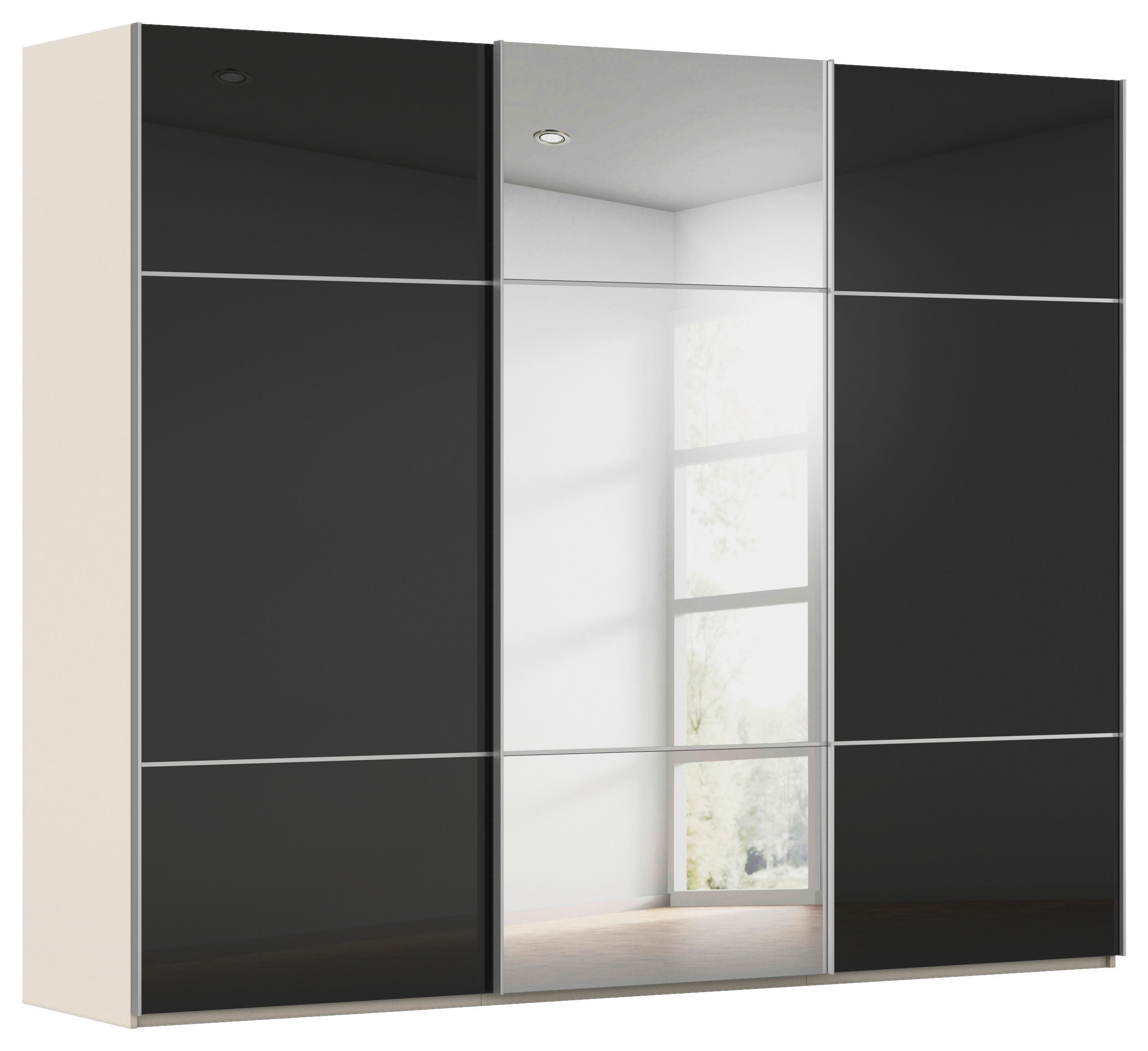 SCHWEBETÜRENSCHRANK 242/223/68 cm 3-türig Schwarz, Champagner  - Champagner/Alufarben, KONVENTIONELL, Glas/Holzwerkstoff (242/223/68cm) - Novel