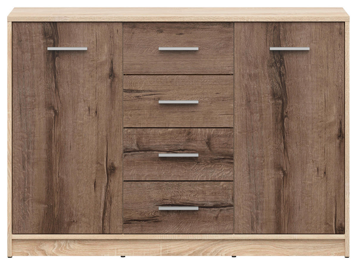 KOMÓD 118,5/84/34 cm  - ezüst/Sonoma tölgy, Design, műanyag/faalapú anyag (118,5/84/34cm)