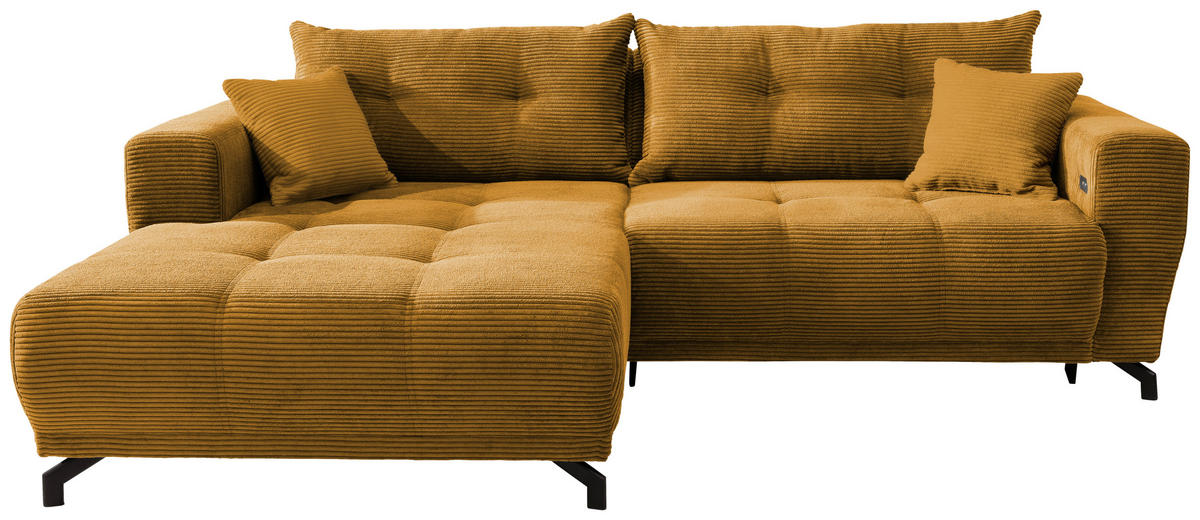 ECKSOFA in Cord Goldfarben  - Goldfarben/Schwarz, Modern, Holz/Textil (177/246cm) - MID.YOU