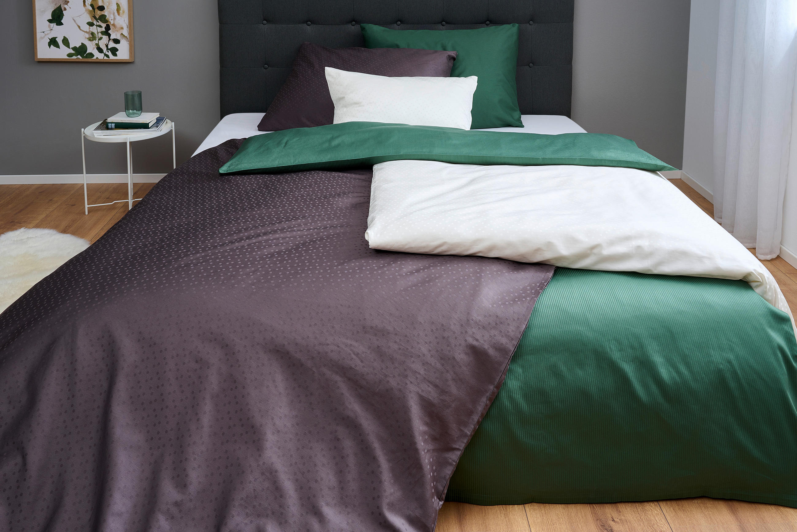 BETTWÄSCHESET Damast 160/210 cm  50 cm/70 cm  - Anthrazit, Basics, Textil (160/210cm) - Dieter Knoll