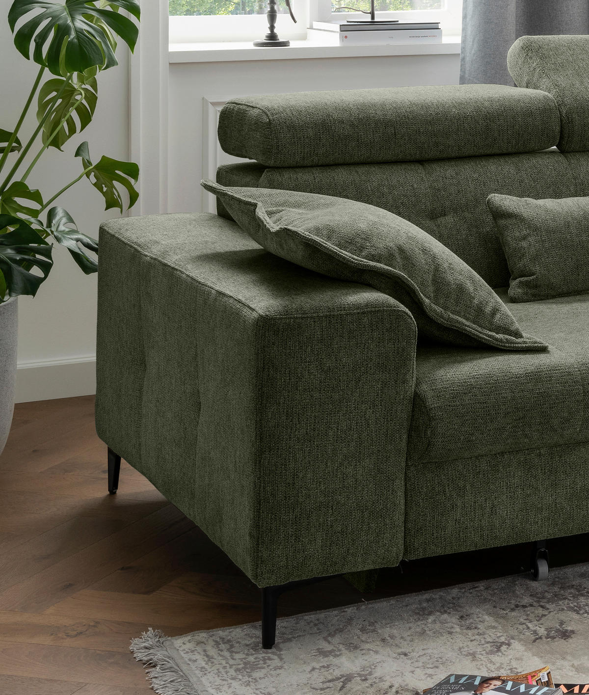 ECKSOFA Chenille Dunkelgrün  - Dunkelgrün/Schwarz, Basics, Textil/Metall (270/186cm) - Livetastic