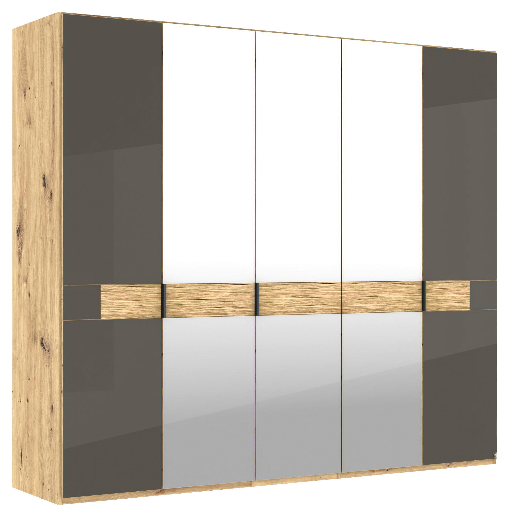 DREHTÜRENSCHRANK 250/216/58 cm,  in Eichefarben, Dunkelbraun, 5 Tür(en)  - Schieferfarben/Eichefarben, Design, Glas/Holz (250/216/58cm) - Musterring