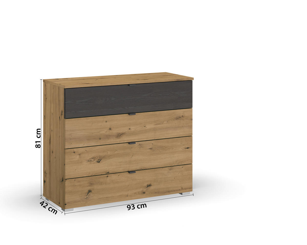 KOMMODE 93/81/42 cm  in Schwarz, Eiche Artisan  - Schwarz/Alufarben, Modern, Holzwerkstoff/Kunststoff (93/81/42cm) - Rauch Möbel