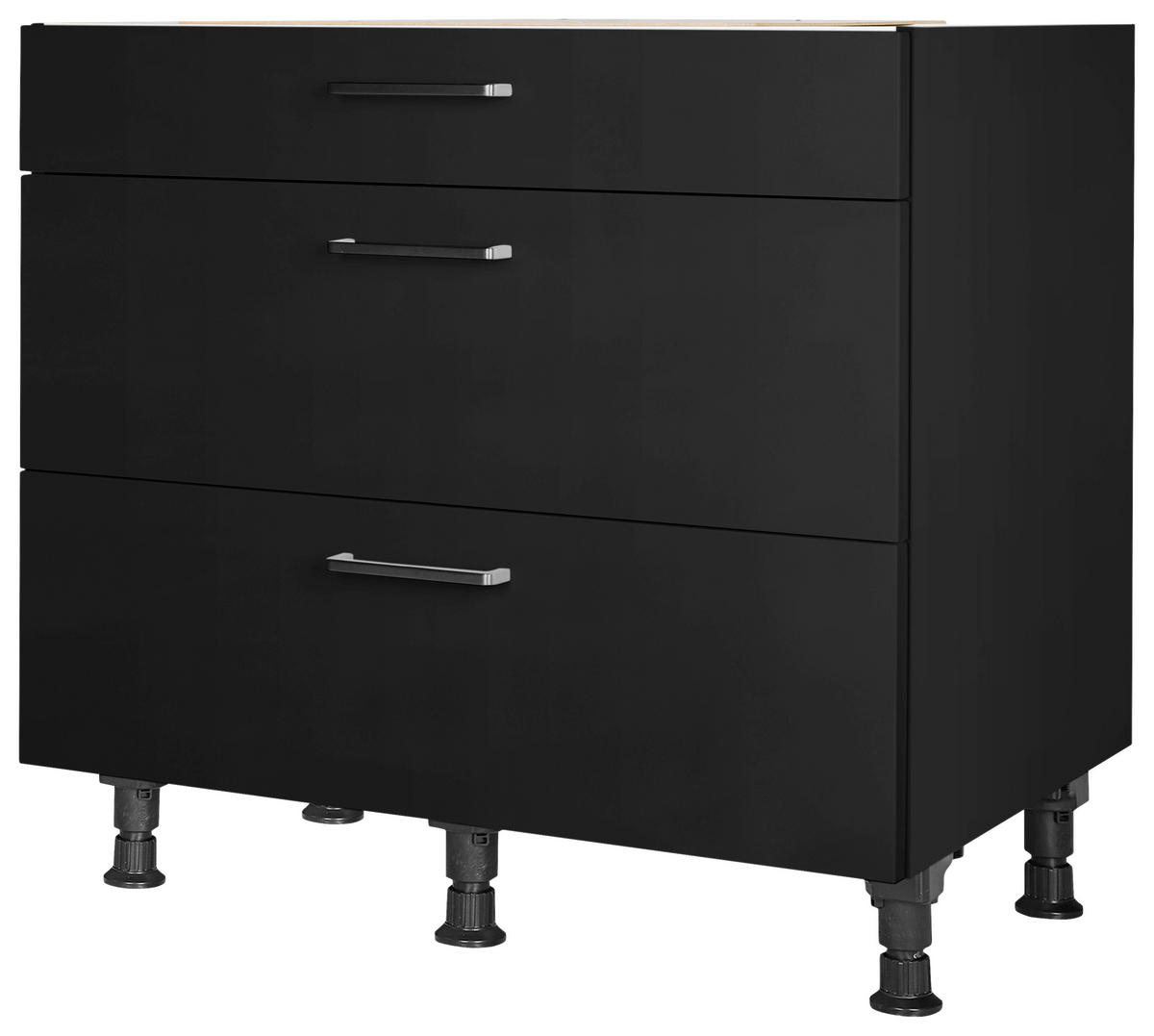 SCHUBKASTENUNTERSCHRANK 90/87/56 cm  in Schwarz  - Edelstahlfarben/Schwarz, MODERN, Holzwerkstoff/Metall (90/87/56cm) - Nobilia