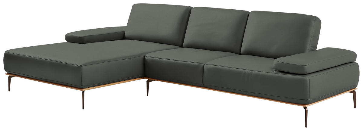 ECKSOFA in Echtleder Anthrazit  176/314 cm  - Anthrazit/Bronzefarben, Design, Leder/Holz (176/314cm) - Valnatura