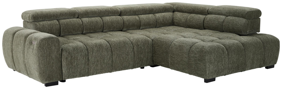 ECKSOFA inkl. Funktionen Ottomane rechts  Olivgrün Webstoff  - Schwarz/Olivgrün, MODERN, Kunststoff/Textil (297/205cm) - Welnova