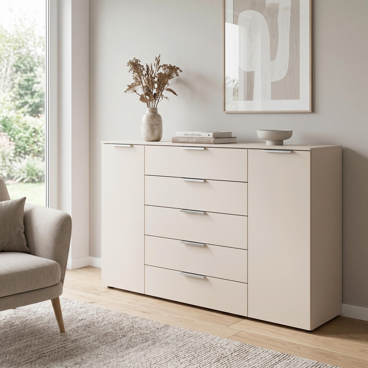 BYRÅ 160/100/42 cm  - kromfärg/champagne, Modern, metall/trämaterial (160/100/42cm) - Rauch Möbel
