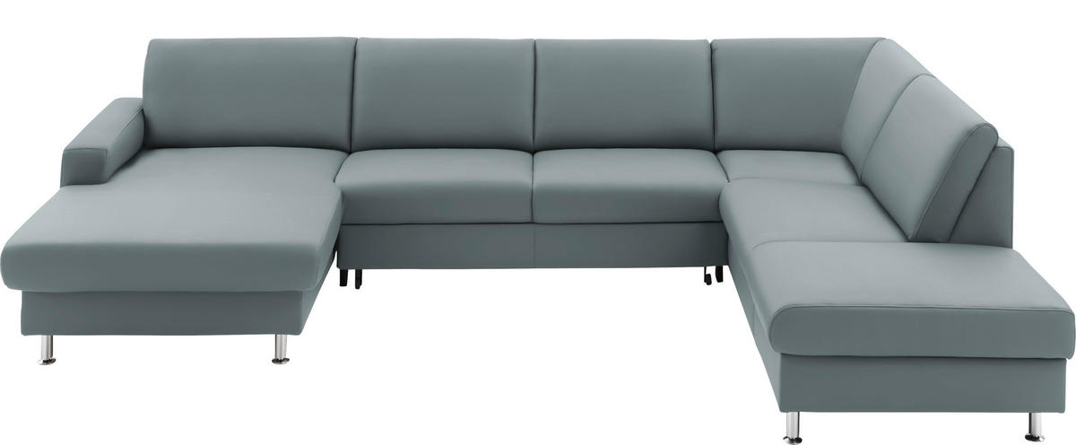 WOHNLANDSCHAFT in Echtleder Blaugrau  - Blaugrau/Alufarben, Design, Leder/Metall (165/339/233cm) - Beldomo Premium
