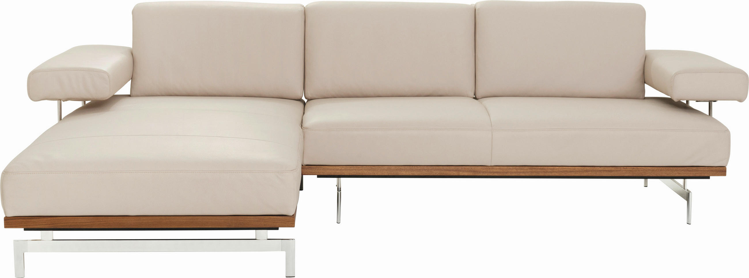 ECKSOFA in Echtleder Creme  237/295 cm  - Creme/Alufarben, Design, Leder/Metall (237/295cm) - Joop!