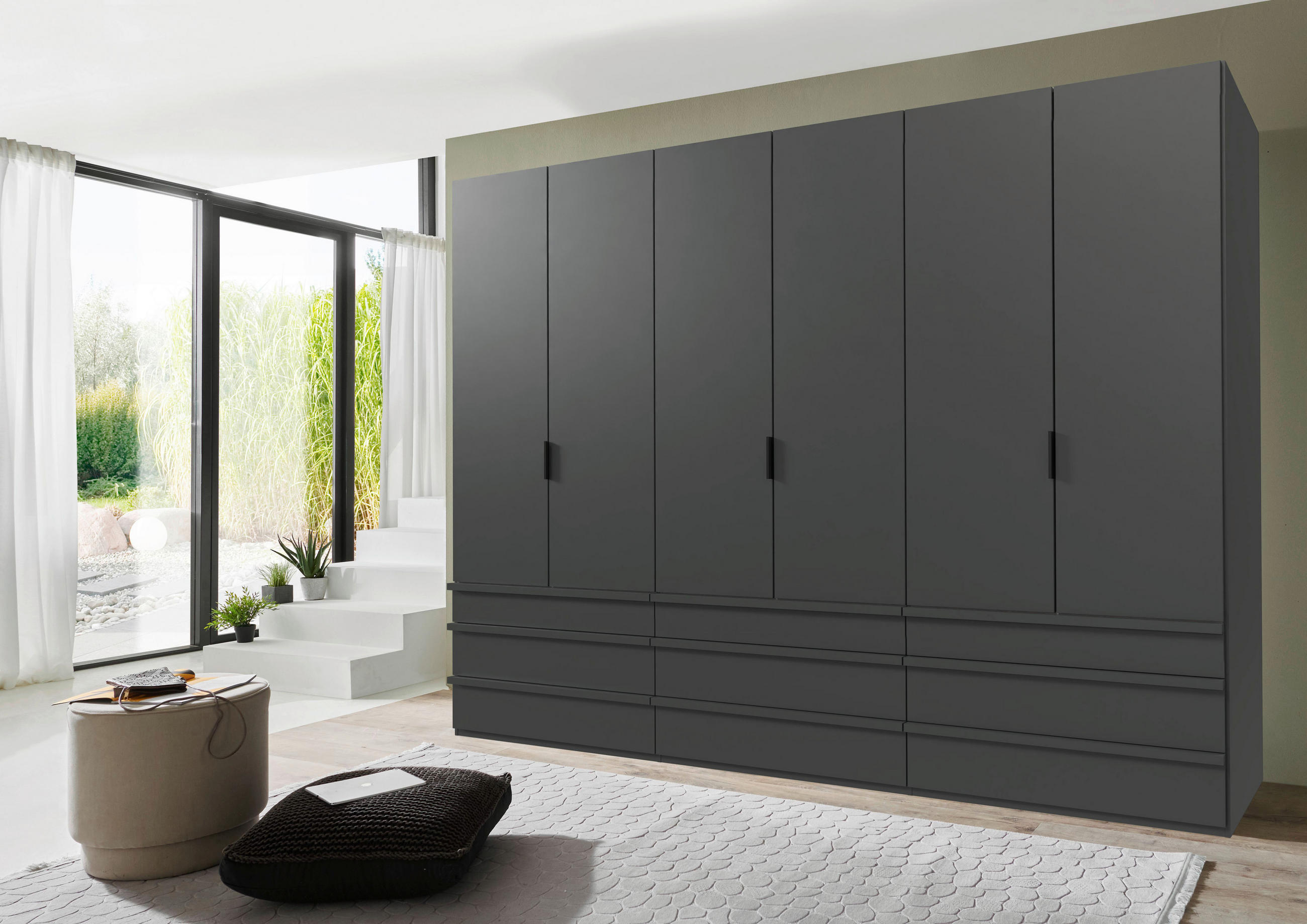 FALTTÜRENSCHRANK 300/216/58 cm 6-türig Graphitfarben  - Schwarz/Graphitfarben, Design, Holzwerkstoff (300/216/58cm) - Boxxx