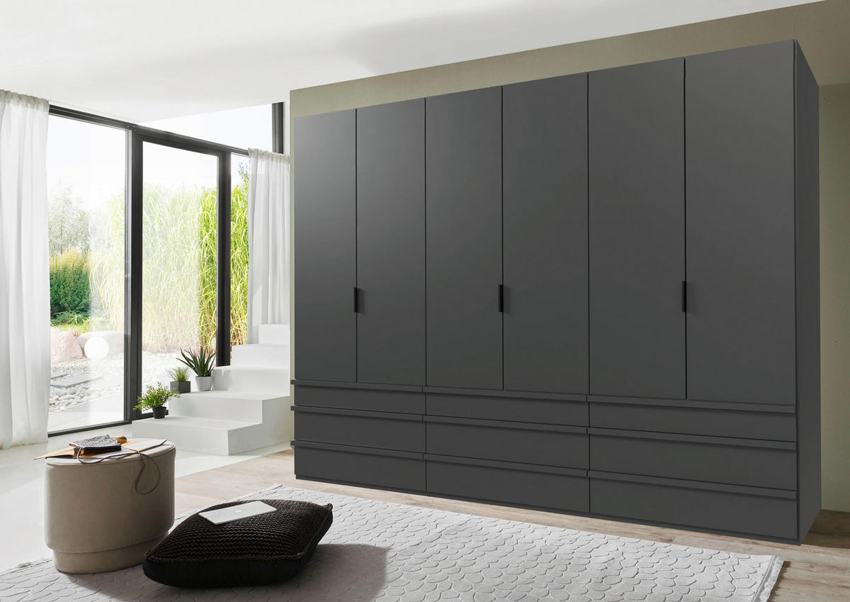 FALTTÜRENSCHRANK 300/216/58 cm 6-türig Graphitfarben  - Schwarz/Graphitfarben, Design, Holzwerkstoff (300/216/58cm) - Boxxx