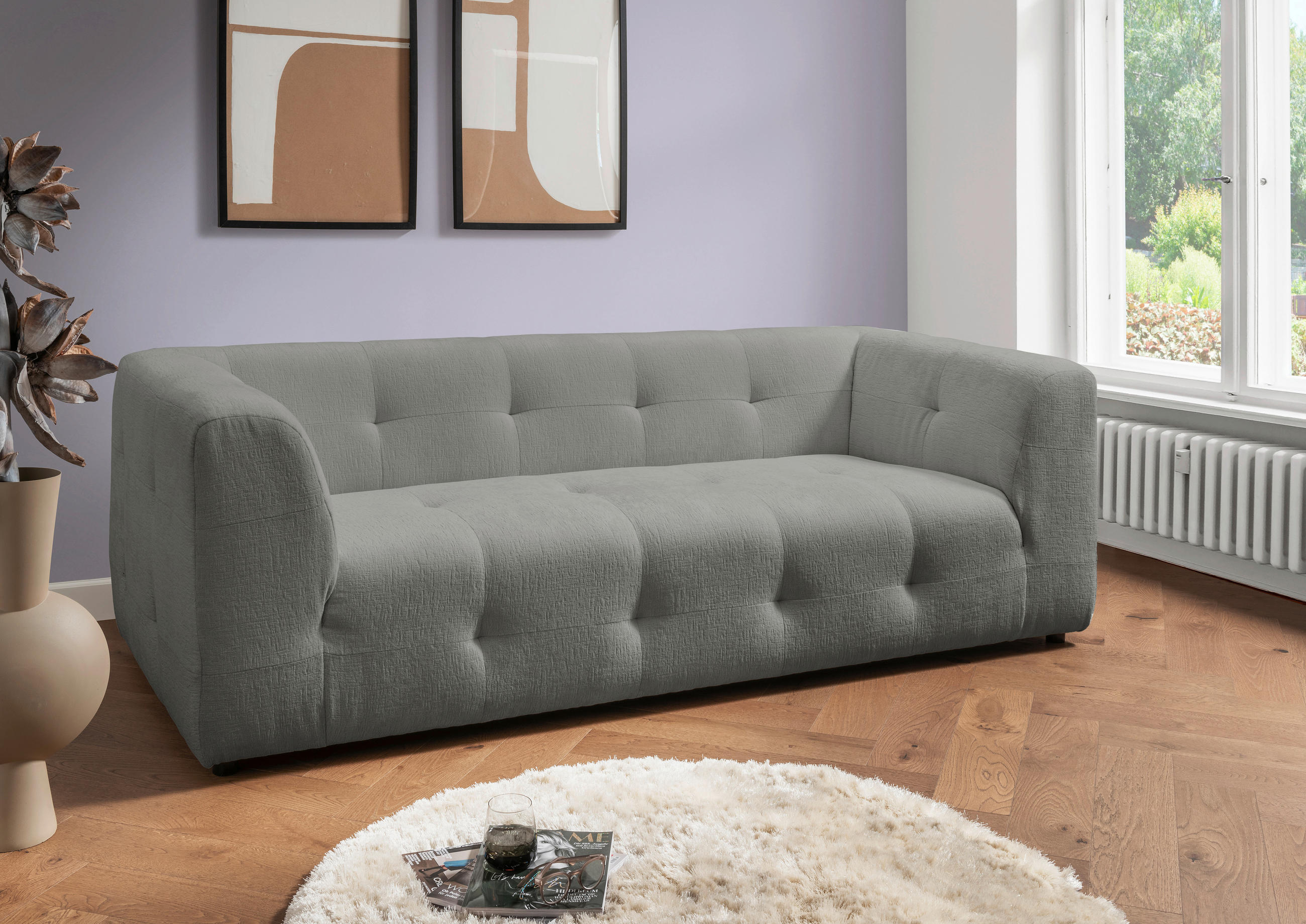 2,5-SITZER in Mikrofaser Graubraun - Graubraun/Schwarz, Design, Kunststoff/Textil (218/72/95cm) - Livetastic