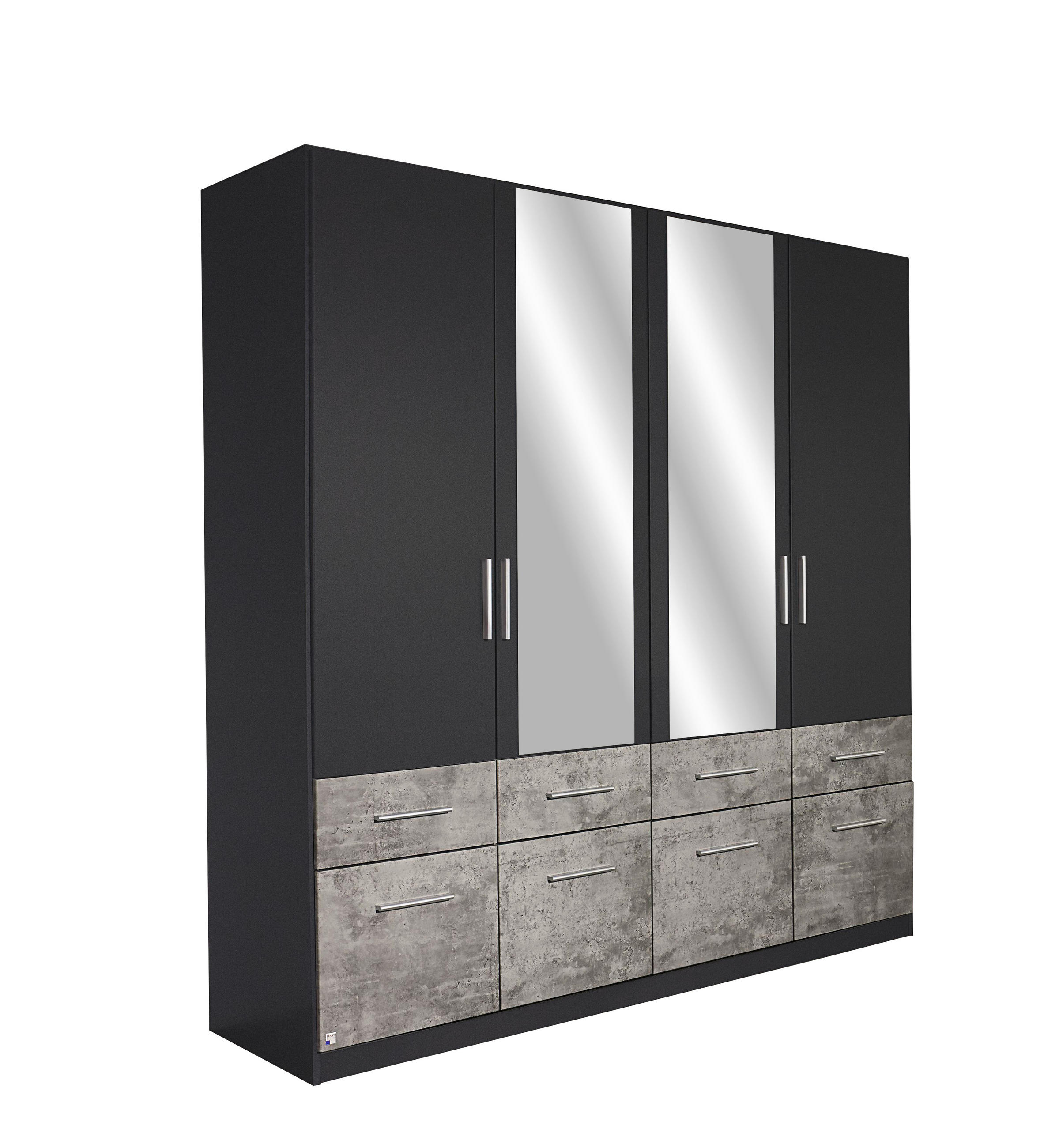 DREHTÜRENSCHRANK 4-türig Grau, Schwarz  - Alufarben/Schwarz, Basics, Holzwerkstoff/Kunststoff (181/197/54cm) - Xora