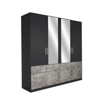 DREHTÜRENSCHRANK 4-türig Grau, Schwarz  - Alufarben/Schwarz, Basics, Holzwerkstoff/Kunststoff (181/197/54cm) - Xora