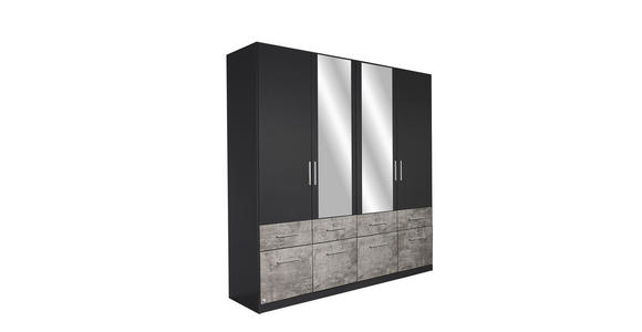 DREHTÜRENSCHRANK 4-türig Grau, Schwarz  - Alufarben/Schwarz, Basics, Holzwerkstoff/Kunststoff (181/197/54cm) - Xora