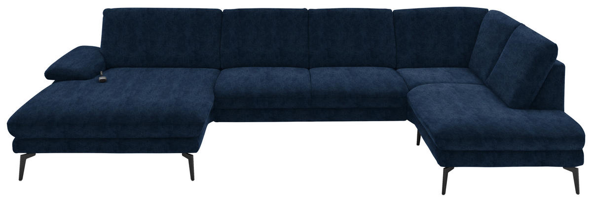 WOHNLANDSCHAFT in Velours Dunkelblau  - Schwarz/Dunkelblau, Design, Textil/Metall (180/344/208cm) - Dieter Knoll