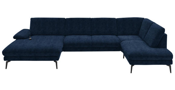 WOHNLANDSCHAFT  in Velours Dunkelblau  - Schwarz/Dunkelblau, Design, Textil/Metall (180/344/208cm) - Dieter Knoll