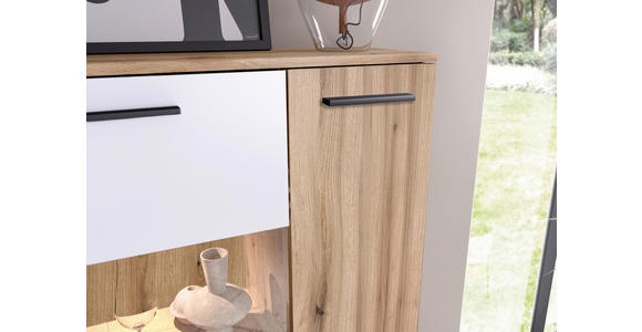 WOHNWAND 4-teilig  in Weiß, Eichefarben   - Eichefarben/Anthrazit, MODERN, Glas/Holzwerkstoff (250cm) - Carryhome