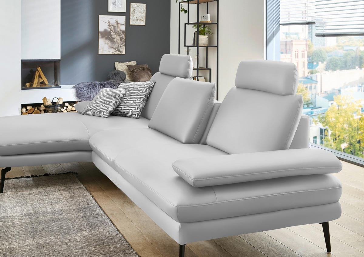 ECKSOFA in Echtleder Weiss  - Weiss/Schwarz, Design, Leder/Metall (180/310cm) - Dieter Knoll