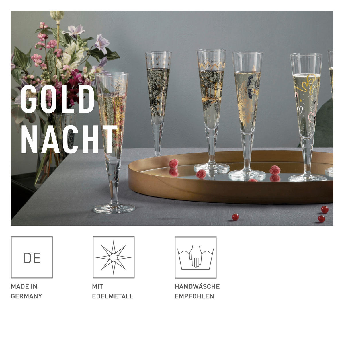 CHAMPAGNERGLAS Goldnacht 205 ml 2-teilig  - Goldfarben/Schwarz, LIFESTYLE, Glas (16,3/26,6/7,7cm) - Ritzenhoff