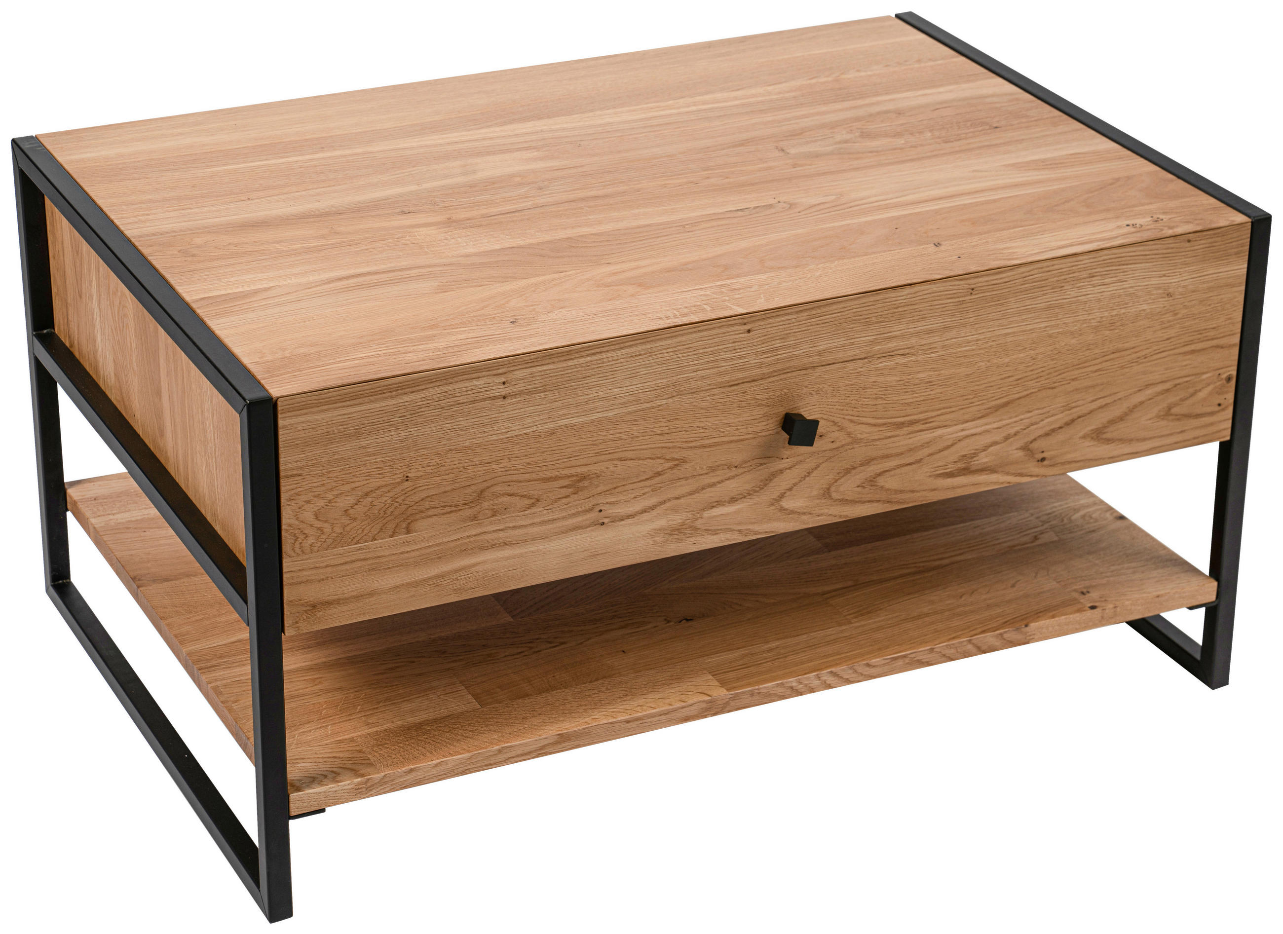 COUCHTISCH Wildeiche vollmassiv 60/90/45 cm rechteckig Wildeiche  - Wildeiche/Schwarz, Trend, Holz/Metall (60/90/45cm) - Boxxx