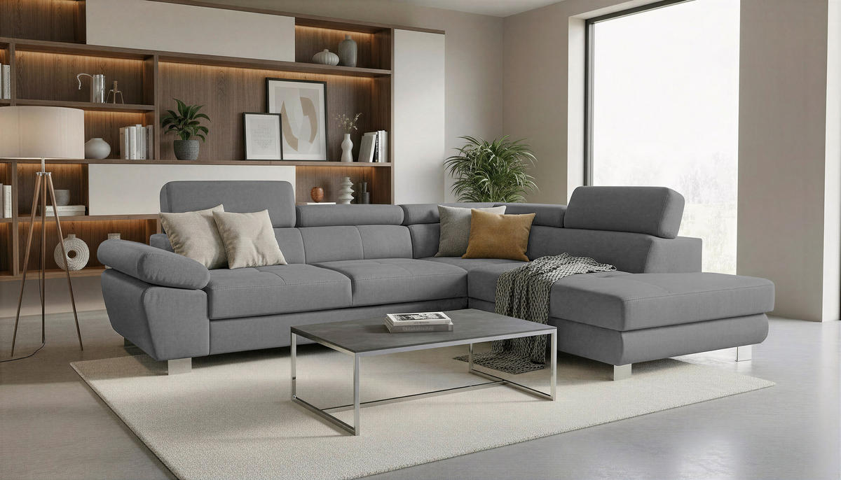 ECKSOFA  in Webstoff Grau  - Chromfarben/Grau, MODERN, Textil/Metall (278/205cm) - Stylife
