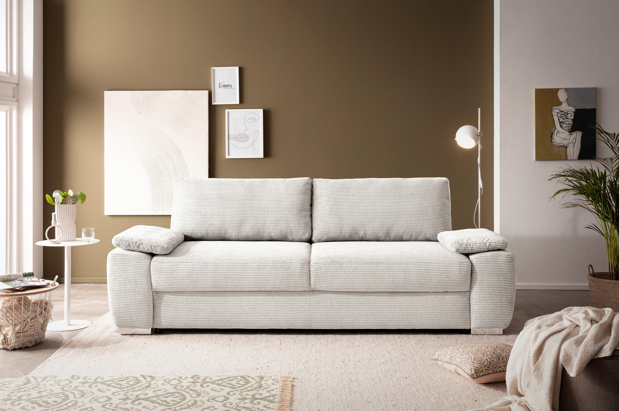 SCHLAFSOFA Cord Creme, Beige, Ecru  - Chromfarben/Ecru, Design, Kunststoff/Textil (258/100/148cm) - Stylife