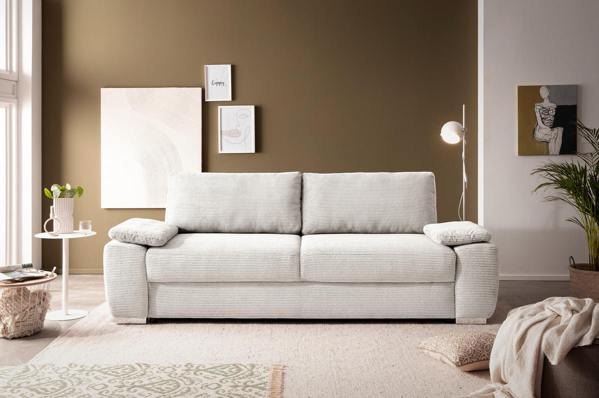 SCHLAFSOFA in Cord Creme, Beige, Ecru  - Chromfarben/Ecru, Design, Holzwerkstoff/Kunststoff (258/100/148cm) - Stylife