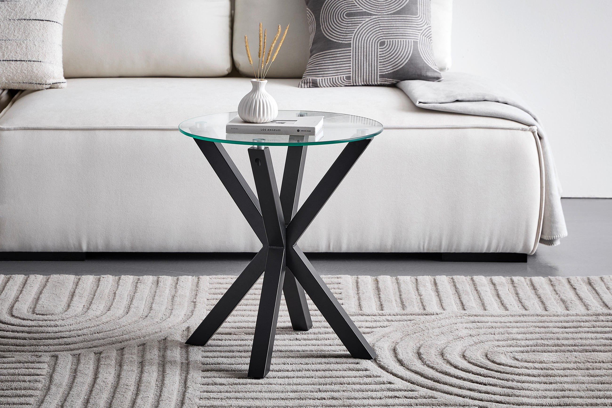 COUCHTISCH ESG 50/55/50 cm rund Klar, Schwarz  - Klar/Schwarz, Design, Glas/Metall (50/55/50cm) - Livetastic
