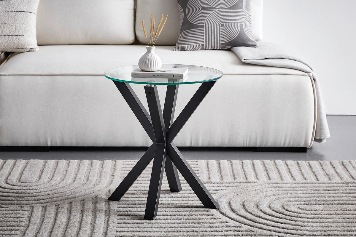 COUCHTISCH ESG 50/55/50 cm rund Klar, Schwarz  - Klar/Schwarz, Design, Glas/Metall (50/55/50cm) - Livetastic