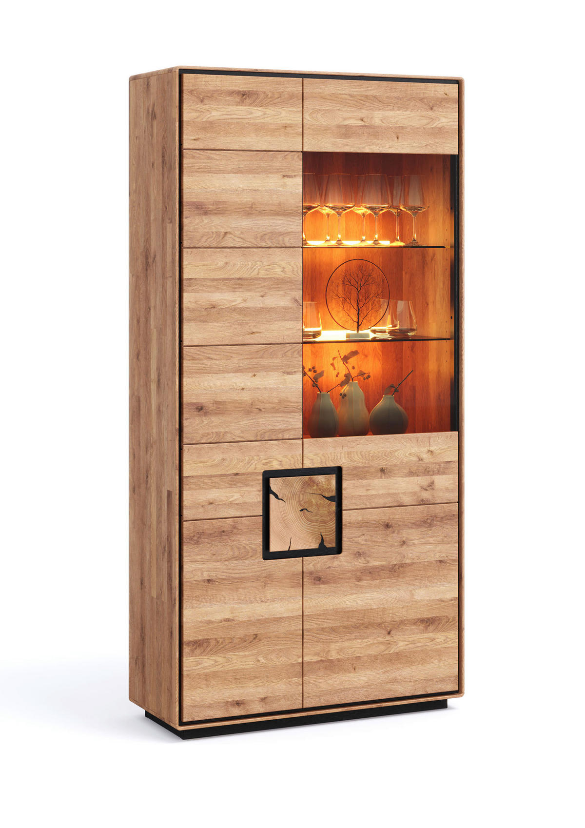 VITRINE  in massiv Wildeiche Schwarz, Wildeiche  - Wildeiche/Schwarz, Basics, Holz (100cm) - Livetastic