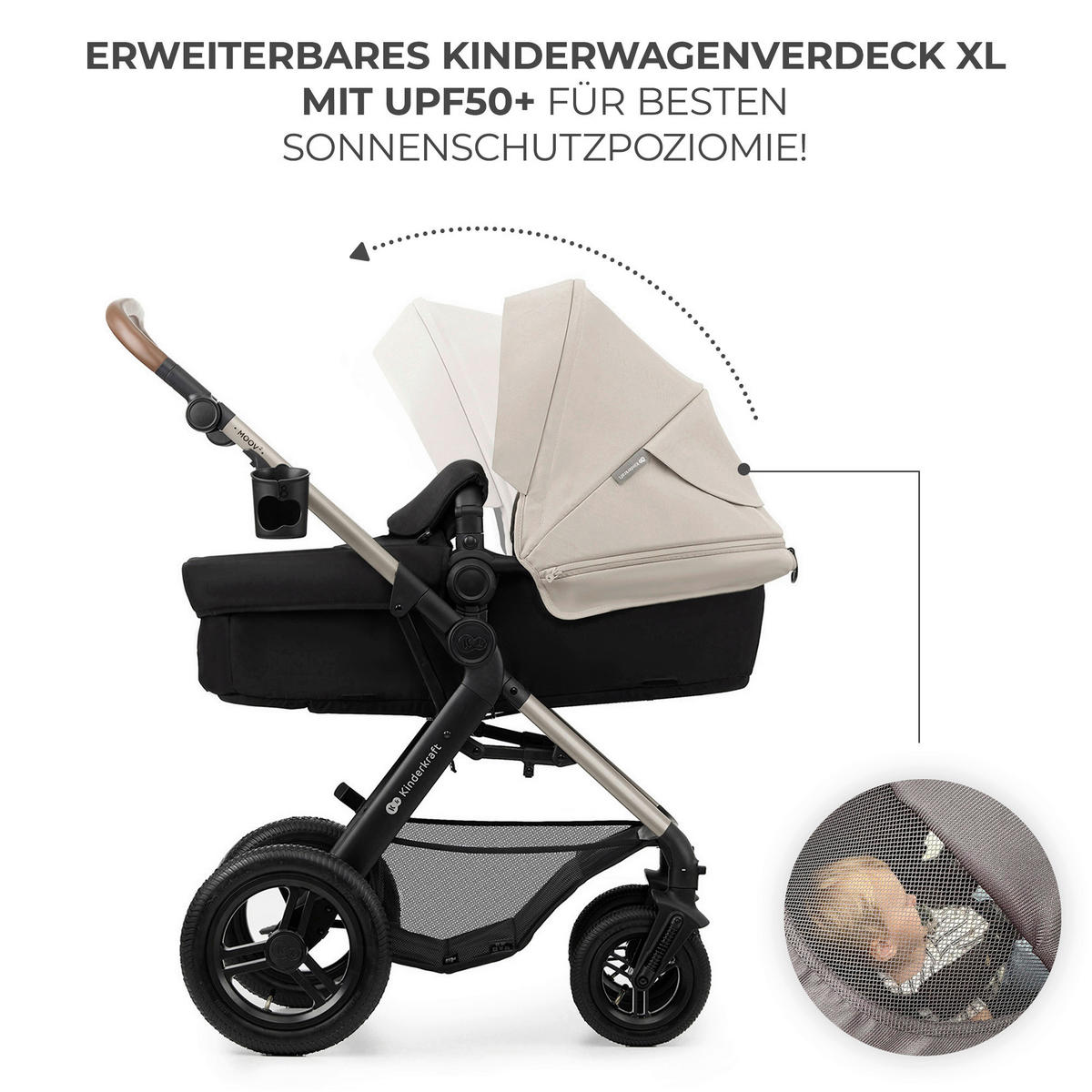 KINDERWAGENSET Moov 2 Air 3in1  - Greige/Goldfarben, Basics, Textil/Metall (60/86,5/106cm) - Kinderkraft
