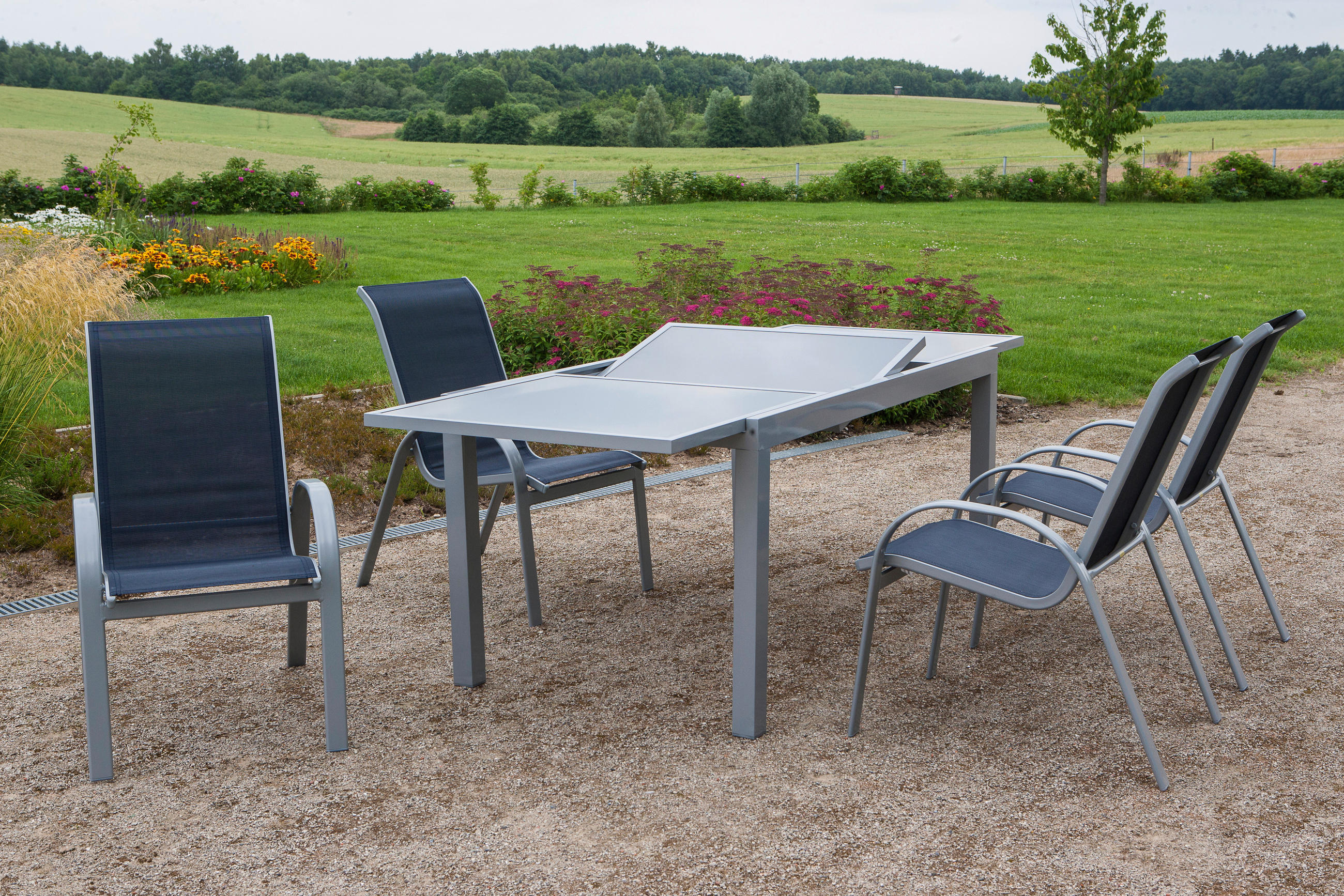 GARTENSET Aluminium - Silberfarben/Schwarz, MODERN, Textil/Metall - Gardenson