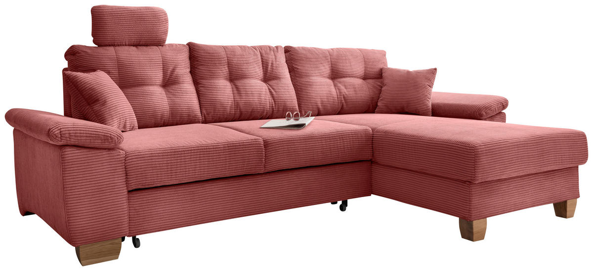 ECKSOFA in Cord Koralle  - Koralle/Naturfarben, Modern, Holz/Textil (270/176cm) - Livetastic