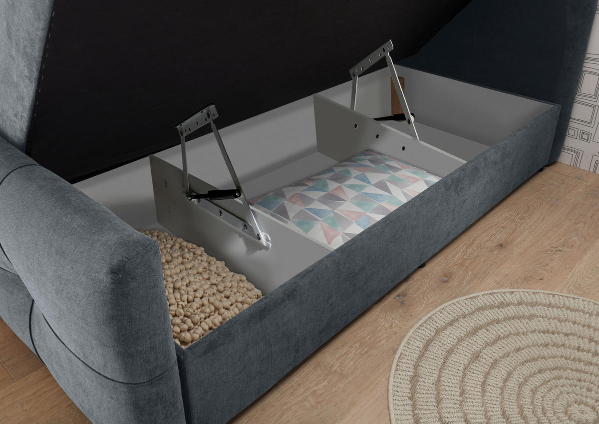 BOXBETT 180/200 cm,  in Anthrazit, gepolstertes Kopfteil, Bettkasten, Topper, H2 + H2 = mittel  - Anthrazit, MODERN, Kunststoff/Textil (180/200cm) - MID.YOU