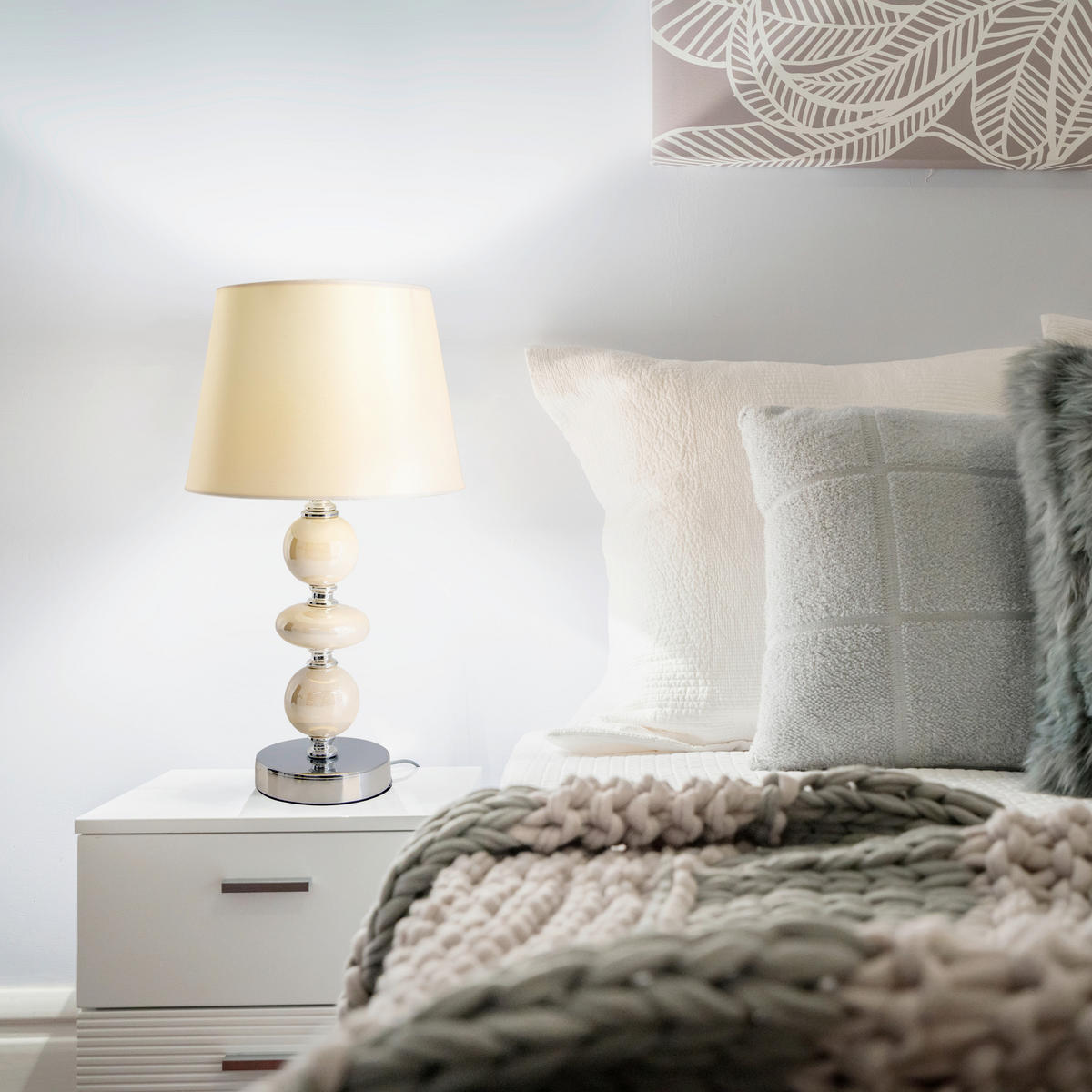 TISCHLEUCHTE ARAGA 20/36 cm   - Chromfarben/Beige, Design, Keramik/Textil (20/36cm) - Näve