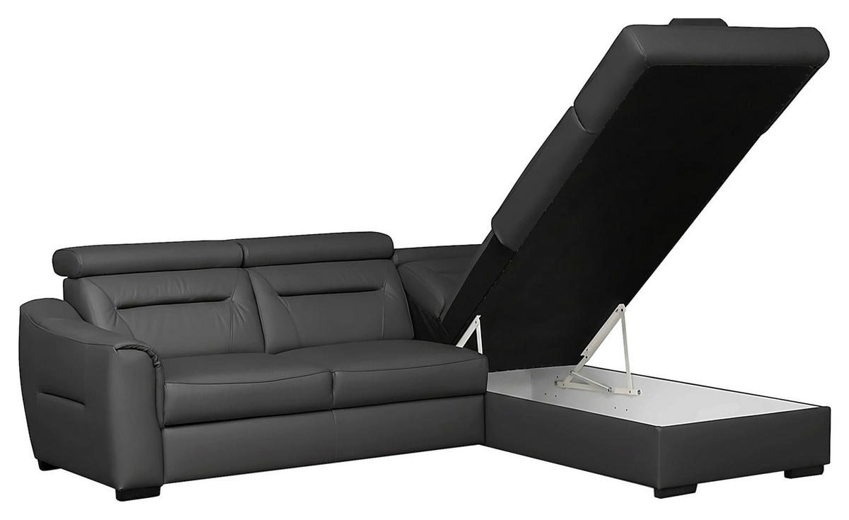 ECKSOFA Lederlook Echtleder Anthrazit  - Wengefarben/Anthrazit, Design, Leder/Holz (260/212cm) - Celina Home